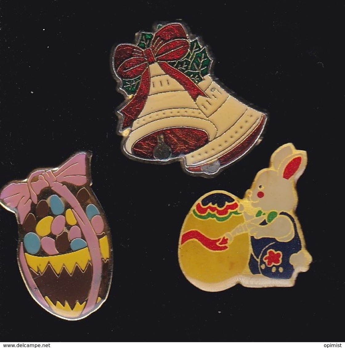 63673-lot De 3 Pin's..Fetes.Paques Lapin.oeuf.cloche - Weihnachten