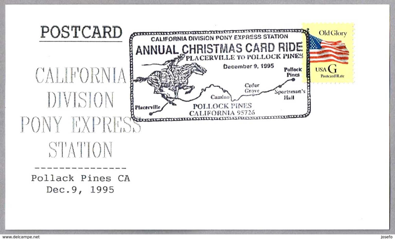 California Division PONY EXPRESS - PLACERVILLE A POLLOCK PINES. Pollock Pines CA 1995 - Correo Postal