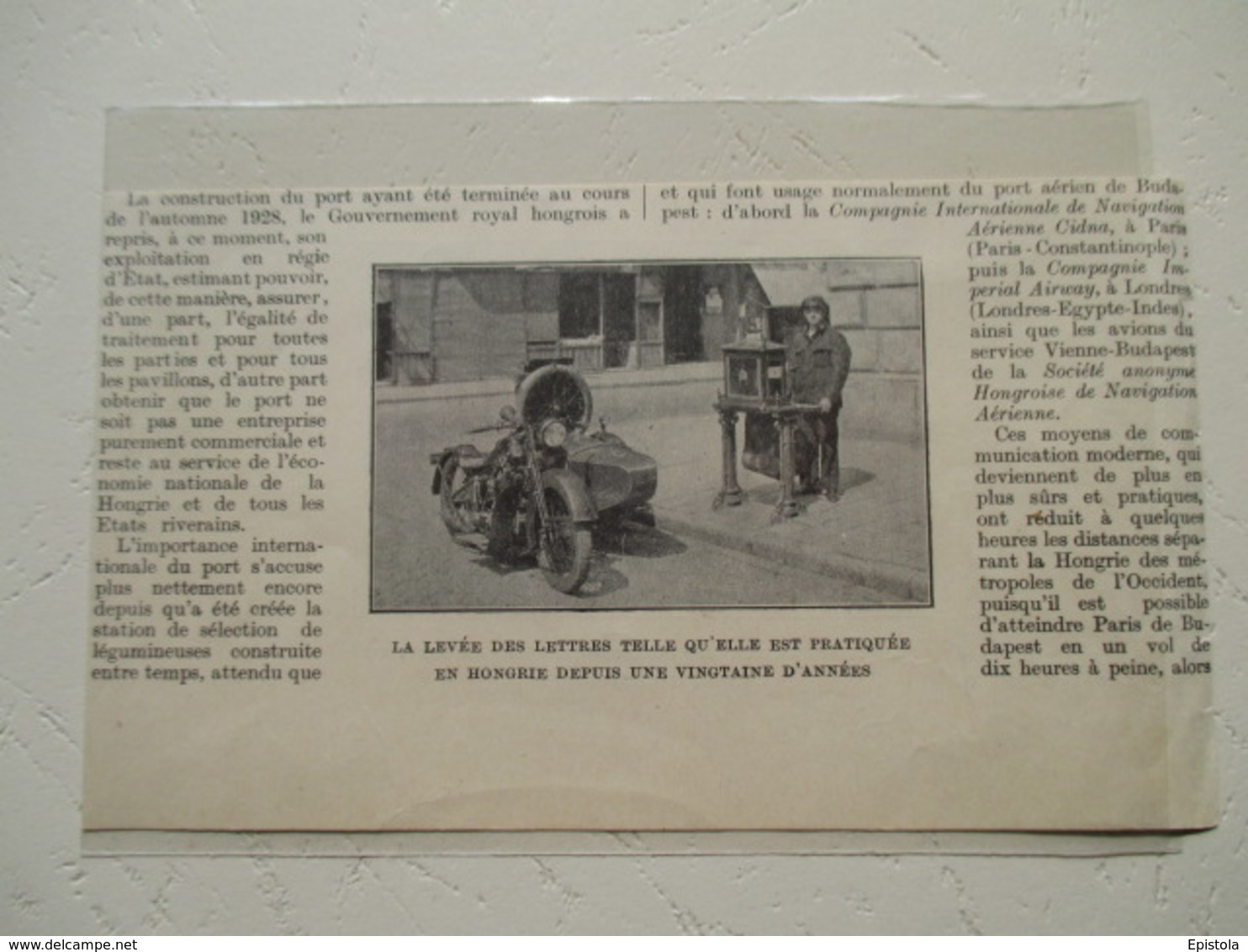 BUDAPEST -  La Levée De La Poste Hongroise En Moto SIDE CAR - Coupure De Presse De 1931 - Motos