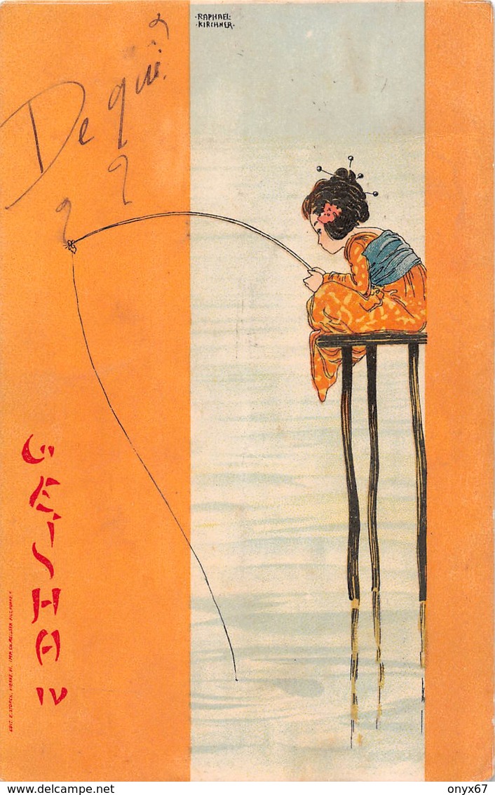 Raphaël KIRCHNER ILLUSTRATEUR-DESSIN Art Nouveau-Carte Signée-GESHA  N° 4 Japon Asie Asien Asia Pêche - Kirchner, Raphael