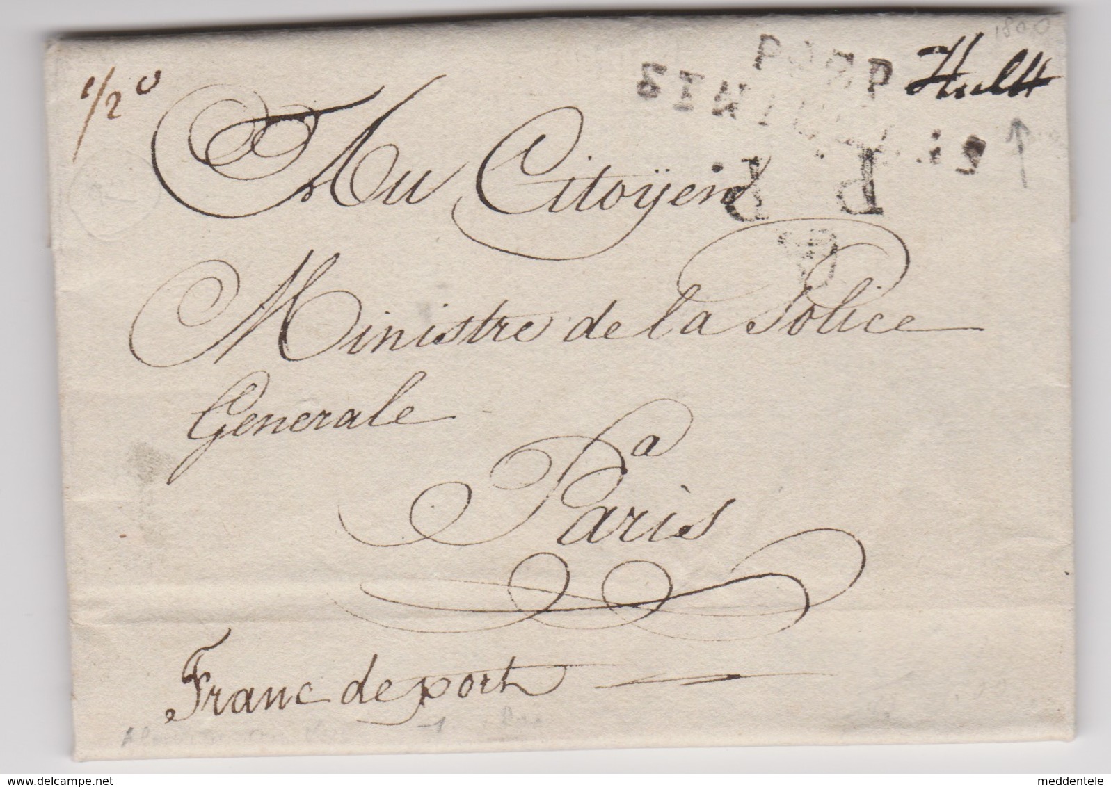 Lettre HULST - Bureau Distribution HOLLANDAIS P92P + P.P. Franc De Port Via St-NICOLAS à PARIS 8 Pluviose - SUPER Et RRR - 1794-1814 (Periodo Francese)