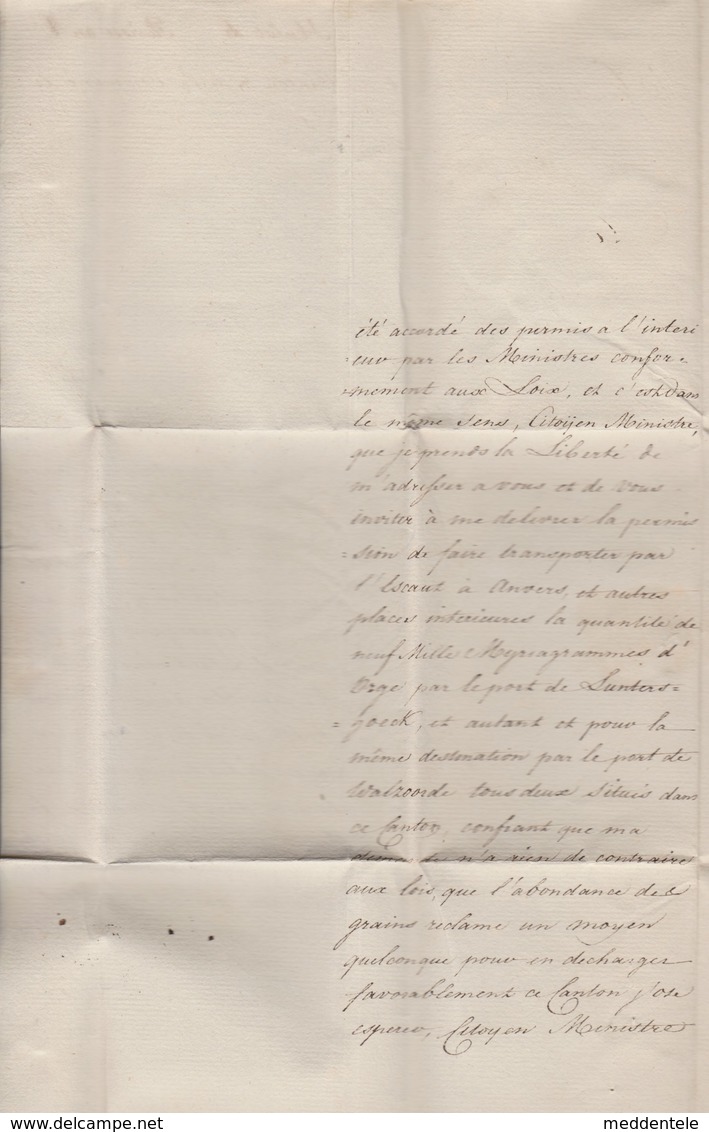 Lettre HULST - Bureau Distribution HOLLANDAIS P92P + P.P. Franc De Port Via St-NICOLAS à PARIS 8 Pluviose - SUPER Et RRR - 1794-1814 (French Period)