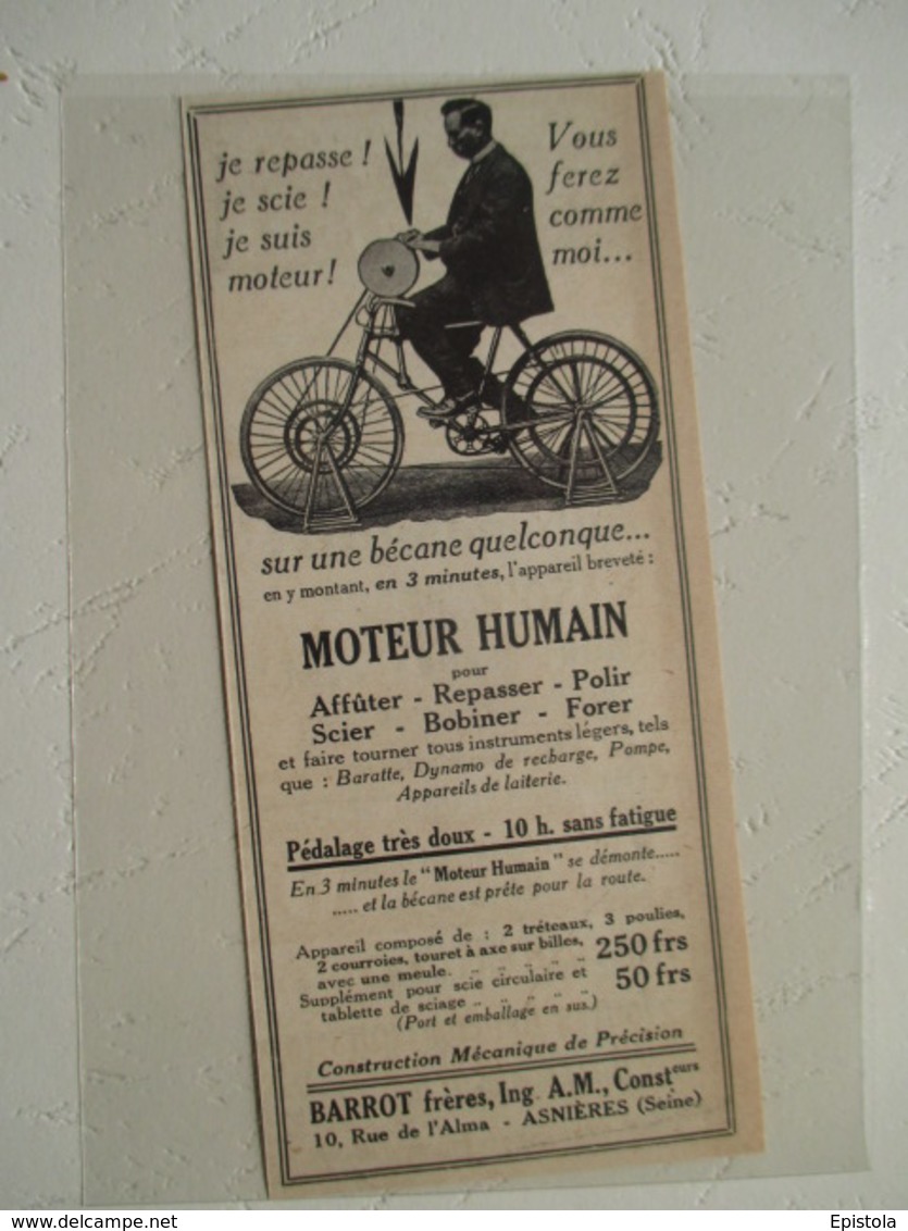 Bicyclette à Ruban à Usiner - Ets Barrot Asnières   - Coupure De Presse De 1920 - Maschinen