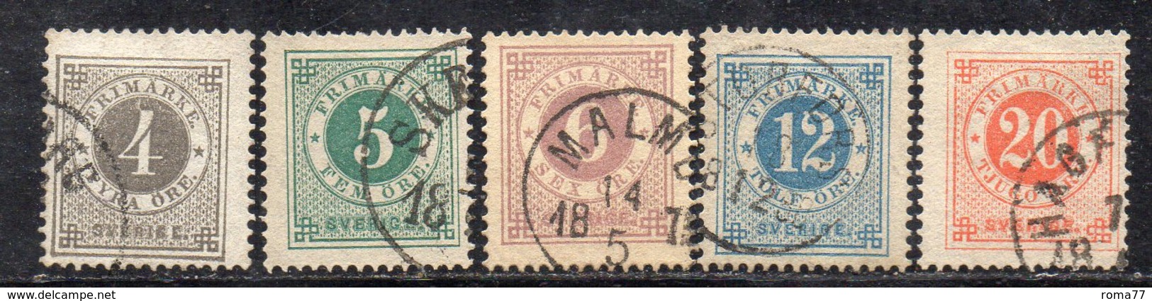 354 490 - SVEZIA 1872, Cinque Valori Usati Dent 13  (M2200) - Usados