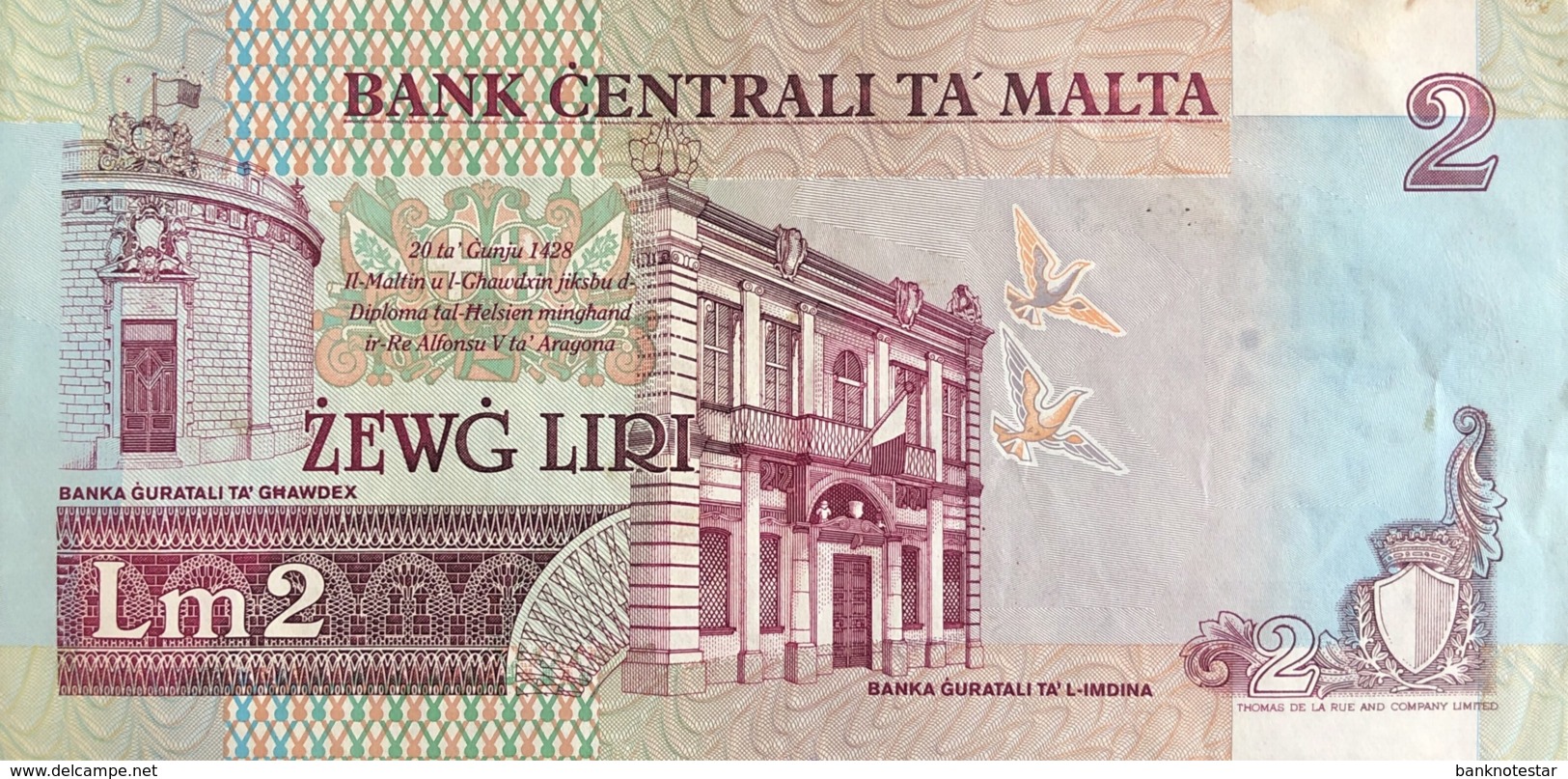 Malta 2 Liri, P-45a (1994) - Very Fine Plus - Malta