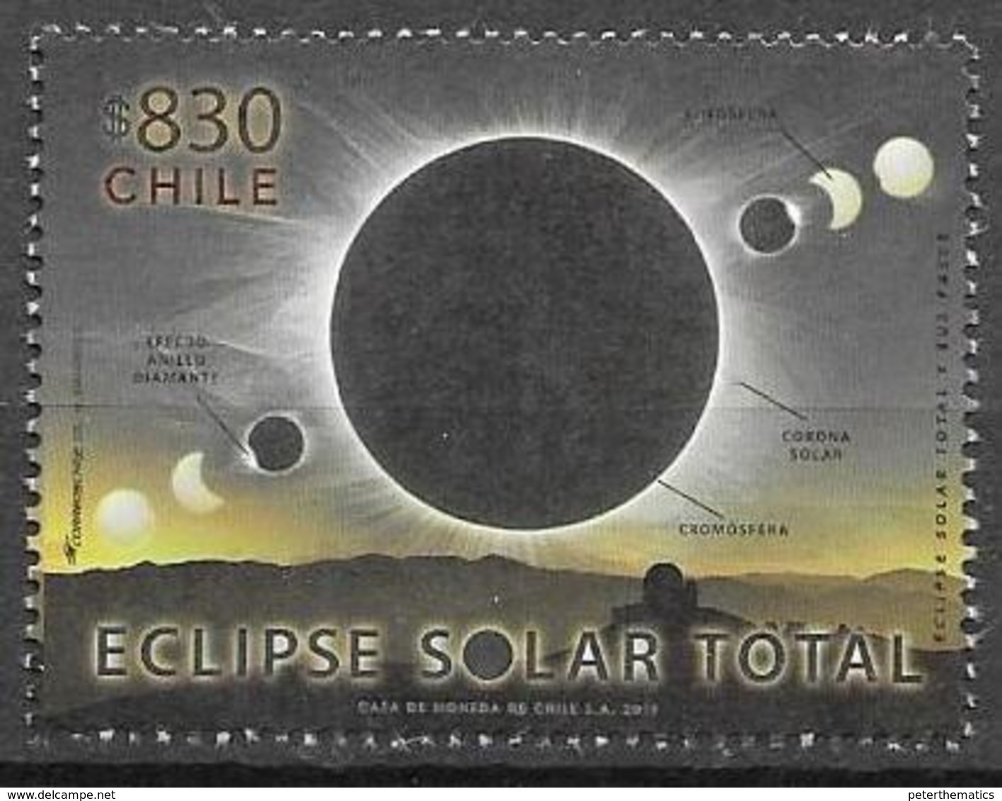 CHILE, 2019, MNH, SOLAR ECLIPSE, ASTRONOMY, 1v - Astronomy