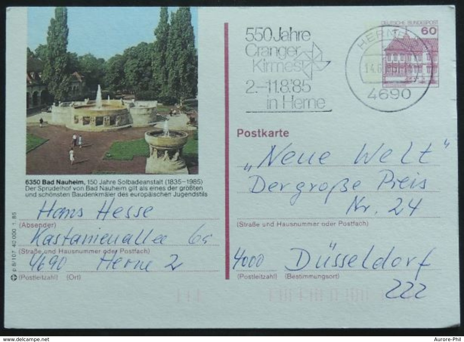Entiers Postaux - Carte Postale Bad Nauheim , Fontaine, Bains Publics, Monument, Art Nouveau (Fountain, Solbadeanst) - Bäderwesen