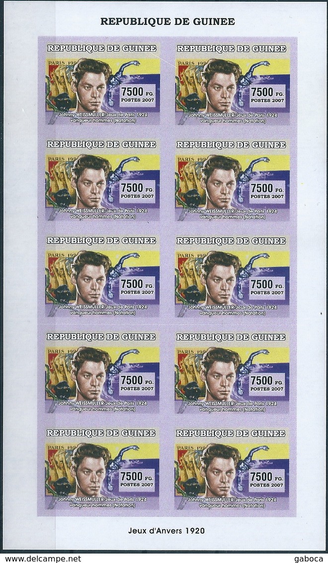 B8691 Guinea 2007 Summer Olympic 1924 Paris Athlete Mi4552B Imperf Sheet Of 10 Stamps - Summer 1924: Paris