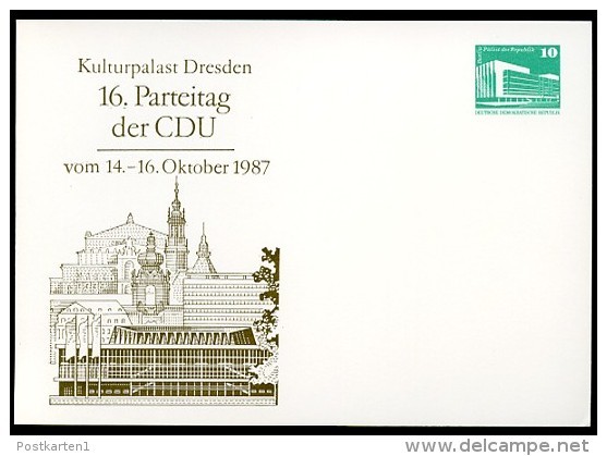 DDR PP18 D2/010 Privat-Postkarte CDU-PARTEITAG BAUWERKE Dresden 1987  NGK 3,00 € - Privatpostkarten - Ungebraucht