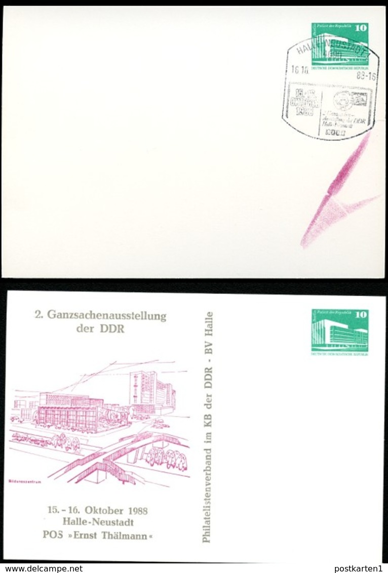 DDR PP18 D2/017 Privat-Postkarte FEHLDRUCK OHNE ZUDRUCK Halle-Neustadt Sost.1988 - Private Postcards - Used