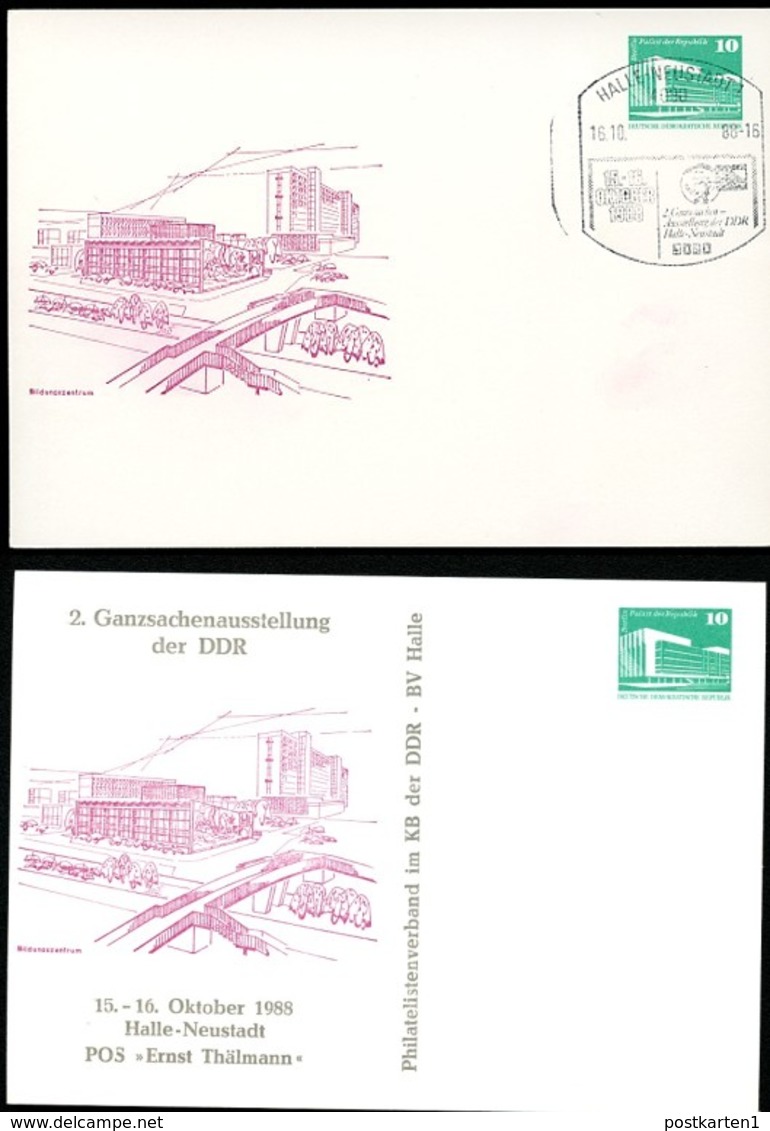 DDR PP18 D2/017 Privat-Postkarte FARBAUSFALL GRAU Halle-Neustadt Sost.1988 - Cartes Postales Privées - Oblitérées