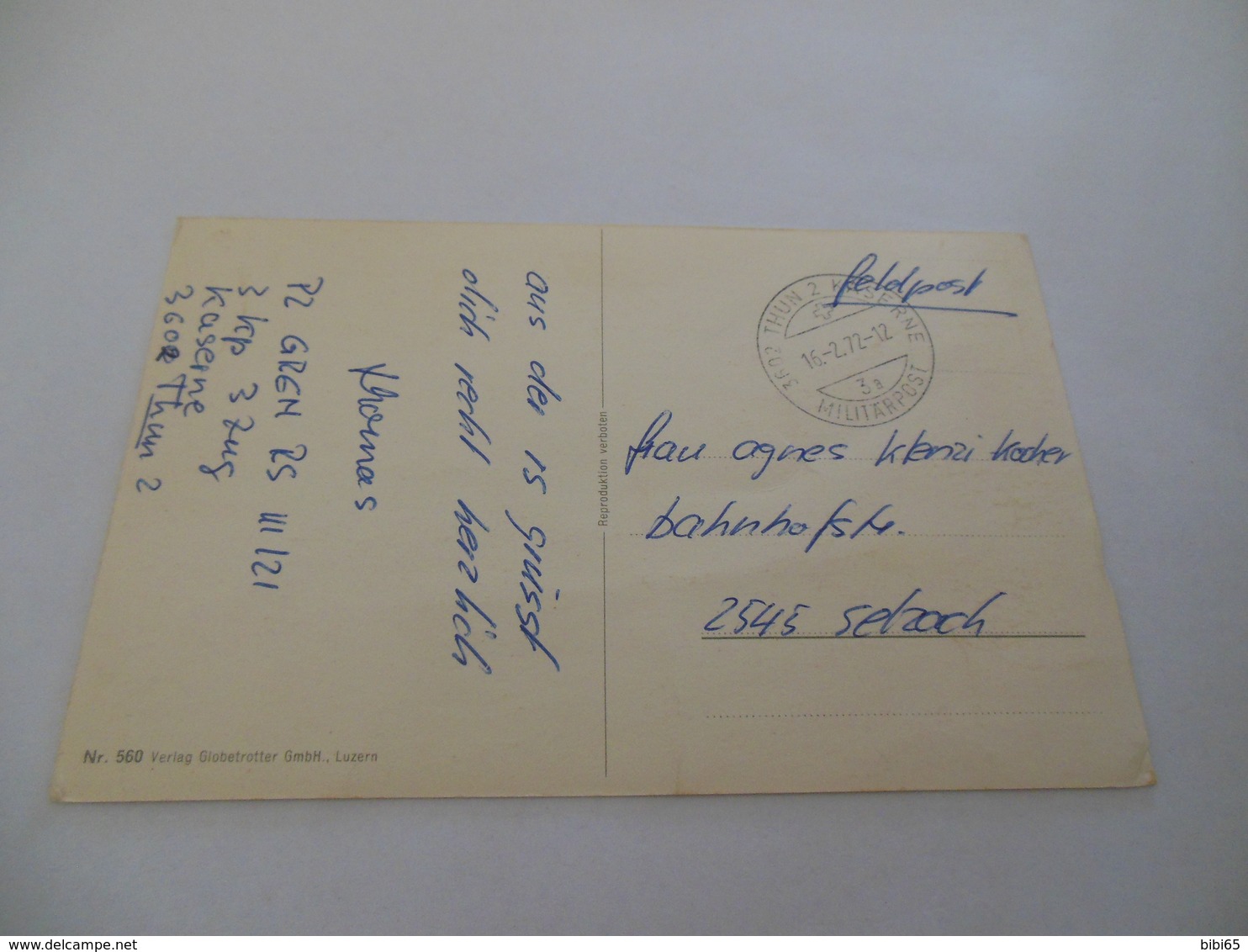 THUN THOUNE CACHET MILITARPOST THUN 2 KASERNE 1972 HEIMATERDE JEDE TAG CA ZWEI PFUND - Thun