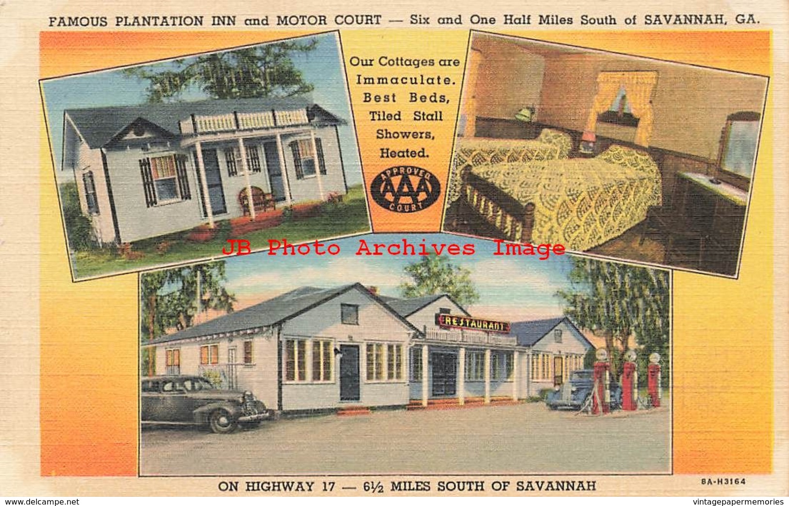 320453-Georgia, Savannah, Plantation Inn & Motor Court, Gas Station, Curteich No 8A-H3164 - Savannah