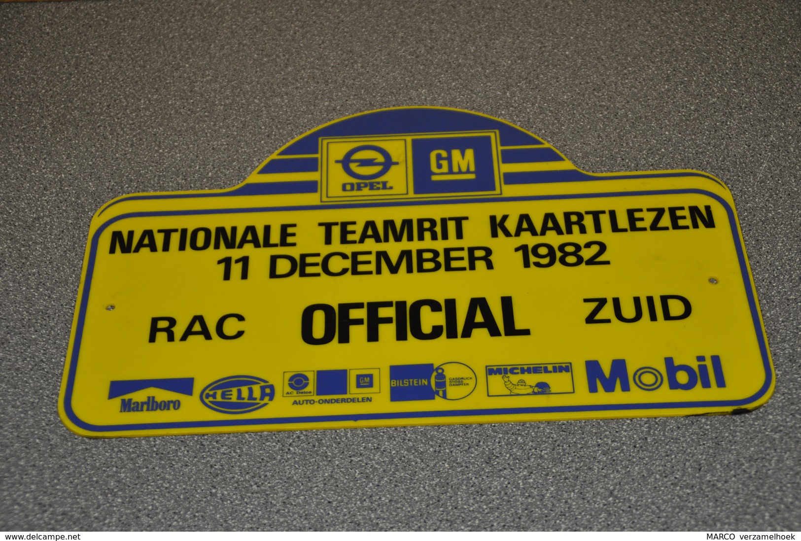 Rally Plaat-rallye Plaque Plastic: Nat. Teamrit OFFICIAL 1982 RAC-zuid Opel-GM-marlboro-hella-michelin-mobil - Plaques De Rallye