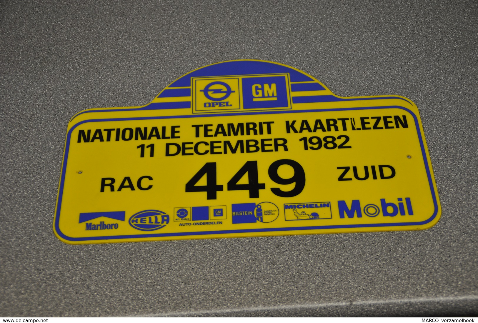 Rally Plaat-rallye Plaque Plastic: Nat. Teamrit 1982 RAC-zuid Opel-GM-marlboro-hella-michelin-mobil - Plaques De Rallye
