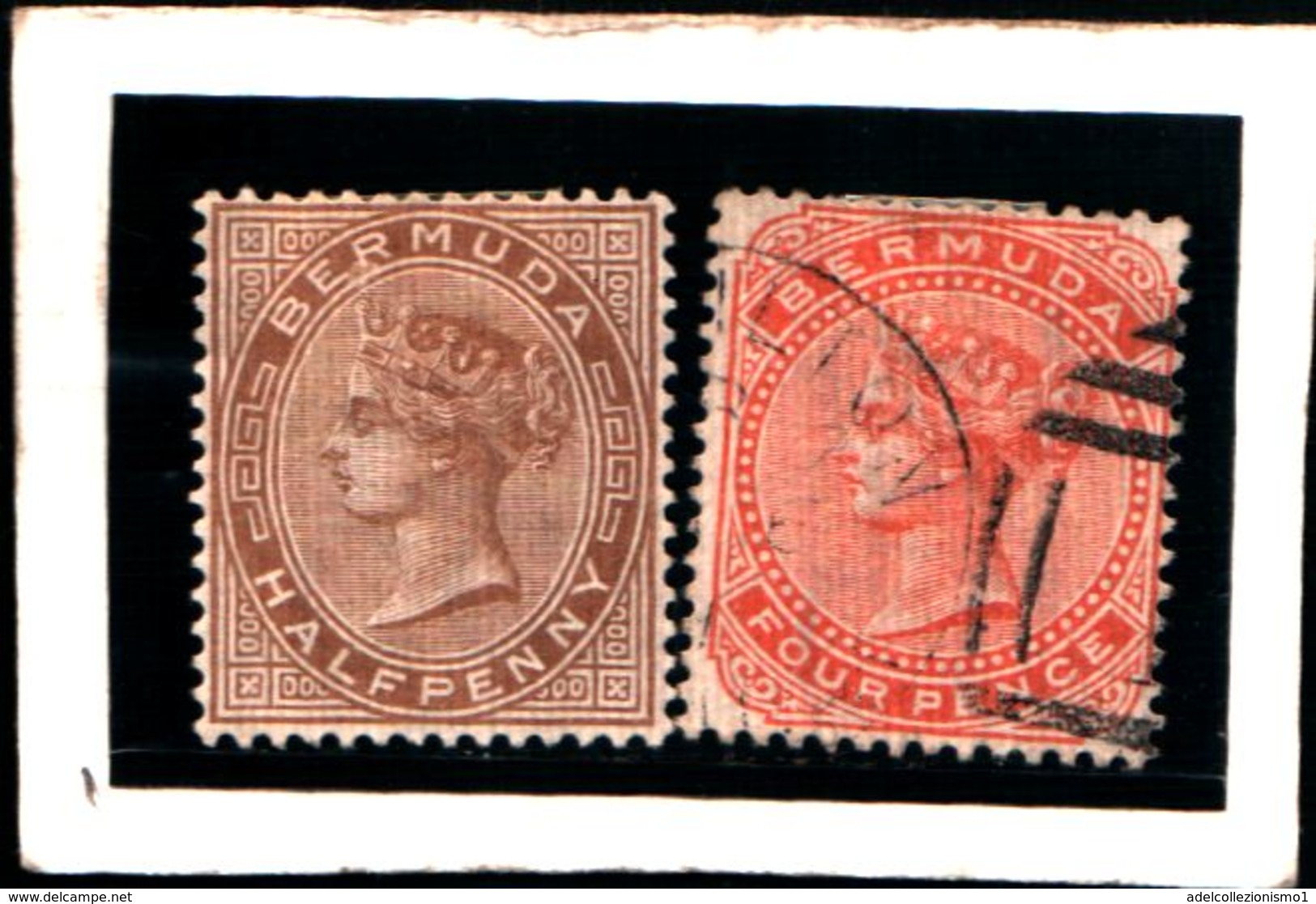 93793) BERMUDA - 1880-REGINA VITTORIA 1/2 P. + 4 P.-SG-USATO-N.15-16 DENT. 14 - 1858-1960 Colonia Britannica