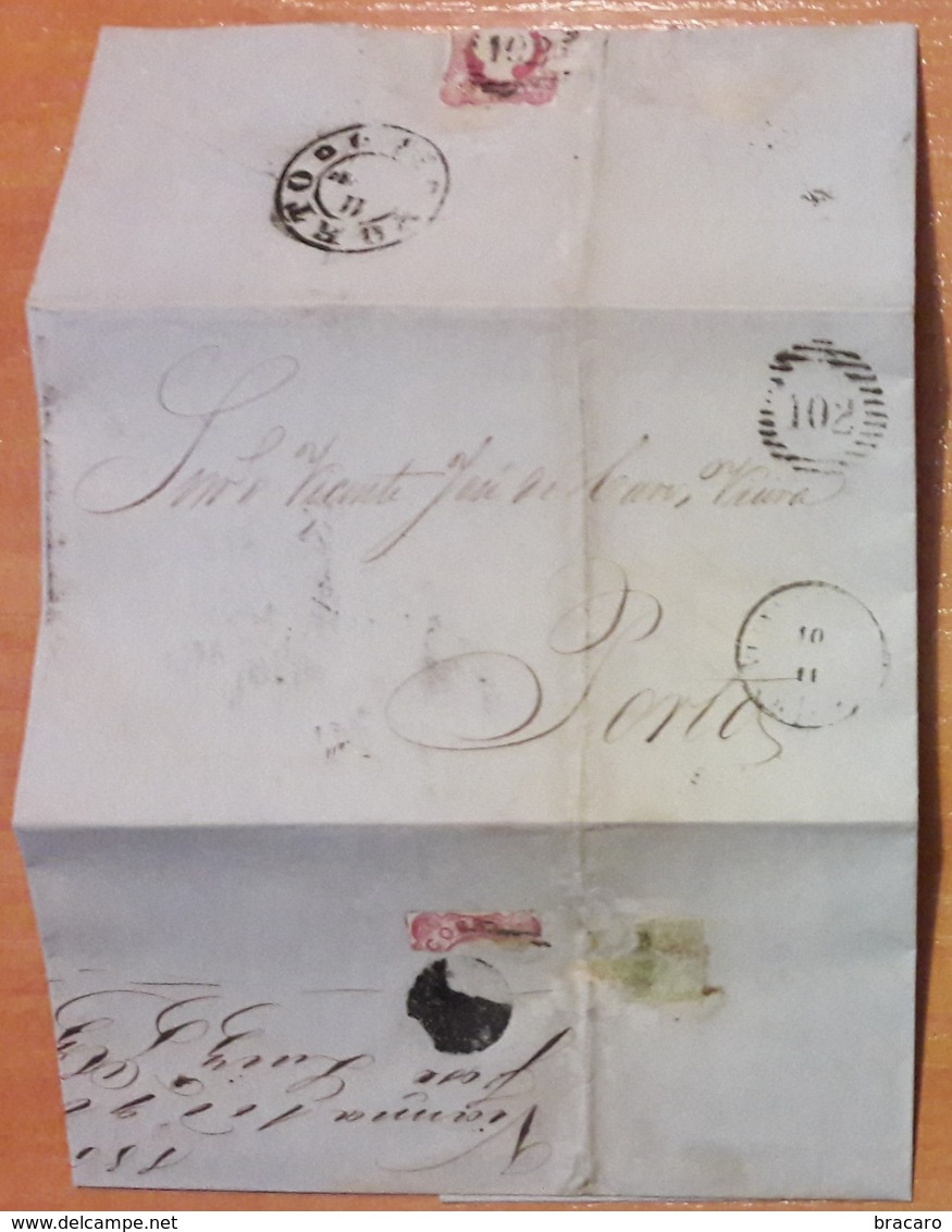 Portugal - COVER - Stamp: 25 Reis D. Pedro V - Cancel: Porto + 102 + 193 ? + ? - Brieven En Documenten