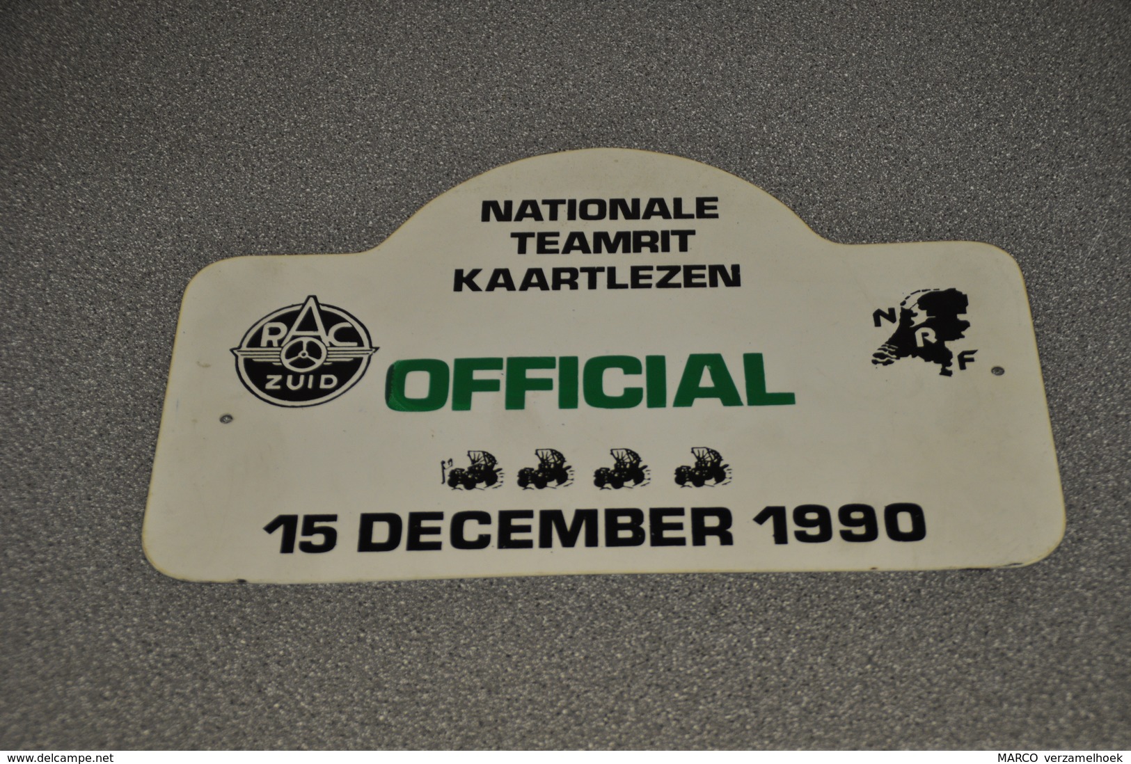 Rally Plaat-rallye Plaque Plastic: Nationale Teamrit Kaartlezen 1990 OFFICIAL RAC-zuid NRF - Rallye (Rally) Plates