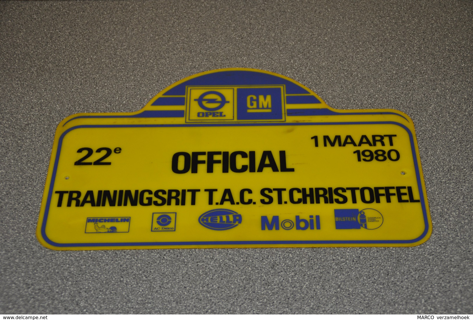 Rally Plaat-rallye Plaque Plastic: Trainingsrit Tilburgse Automobielclub 1980 OFFICIAL Opel-GM General Motors - Rallyeschilder