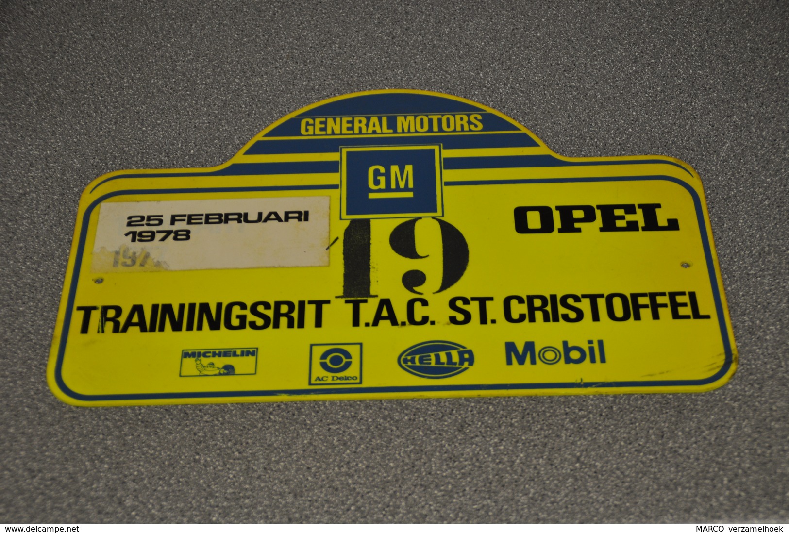 Rally Plaat-rallye Plaque Plastic: Trainingsrit Tilburgse Automobielclub 1977-1978 Opel-GM General Motors Michelin-hella - Plaques De Rallye