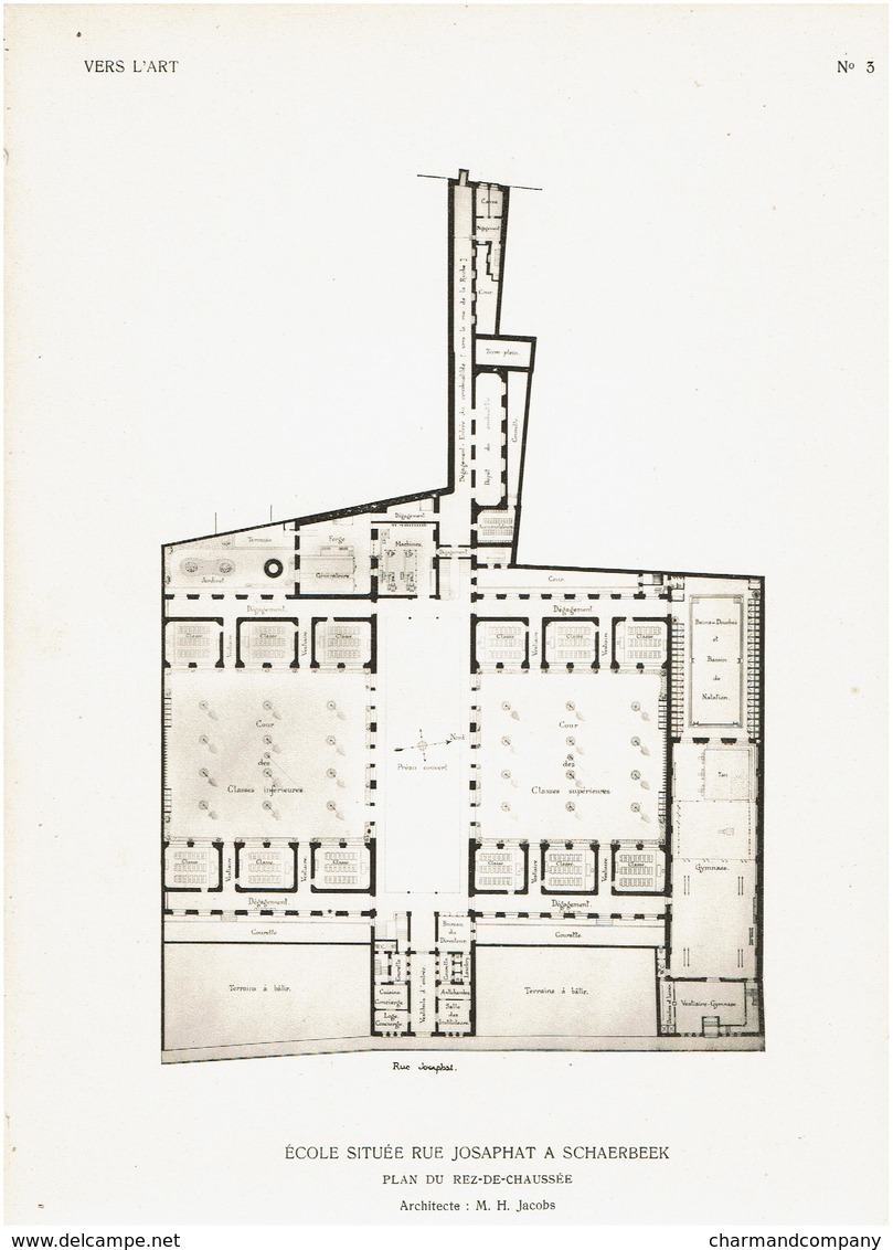 Architecture c1910 - 10 Planches VERS L'ART - Schaerbeek - Ecole rue Josaphat - détails / plans - Arch. M. H. Jacobs -