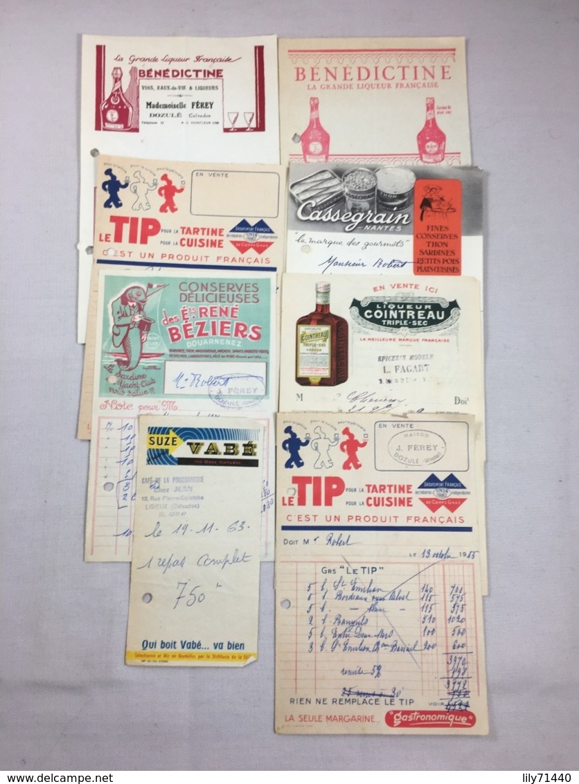 Lot De 8 Authentique Et Ancienne Facture Vintage  Cointreau Suze Bénédictine Le TIP Cassegrain Année 50/60 Old Invoice - Factures