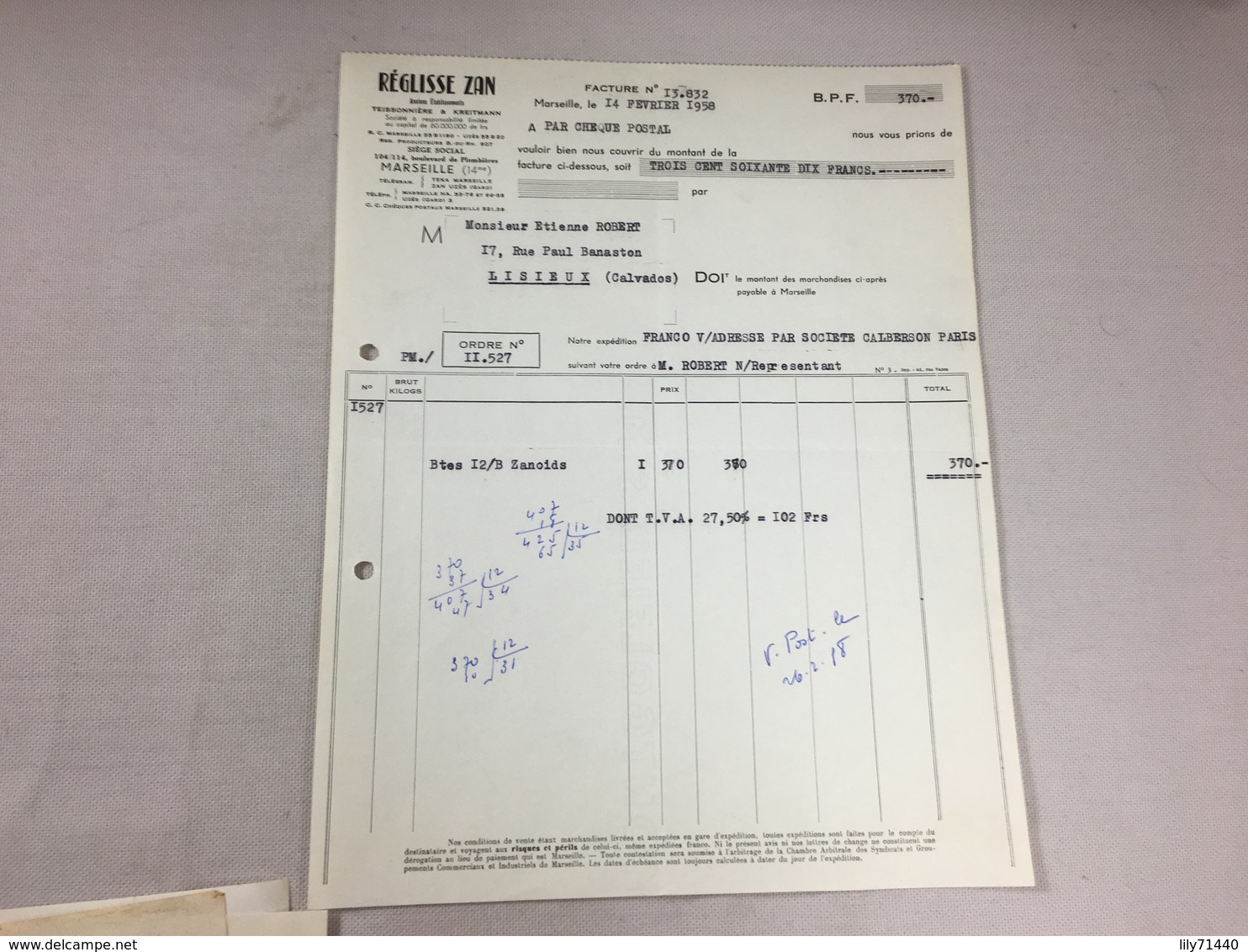 Authentique Et Ancienne Facture Vintage Réglisse ZAN Marseille Année 50/60 Old Invoice - Factures