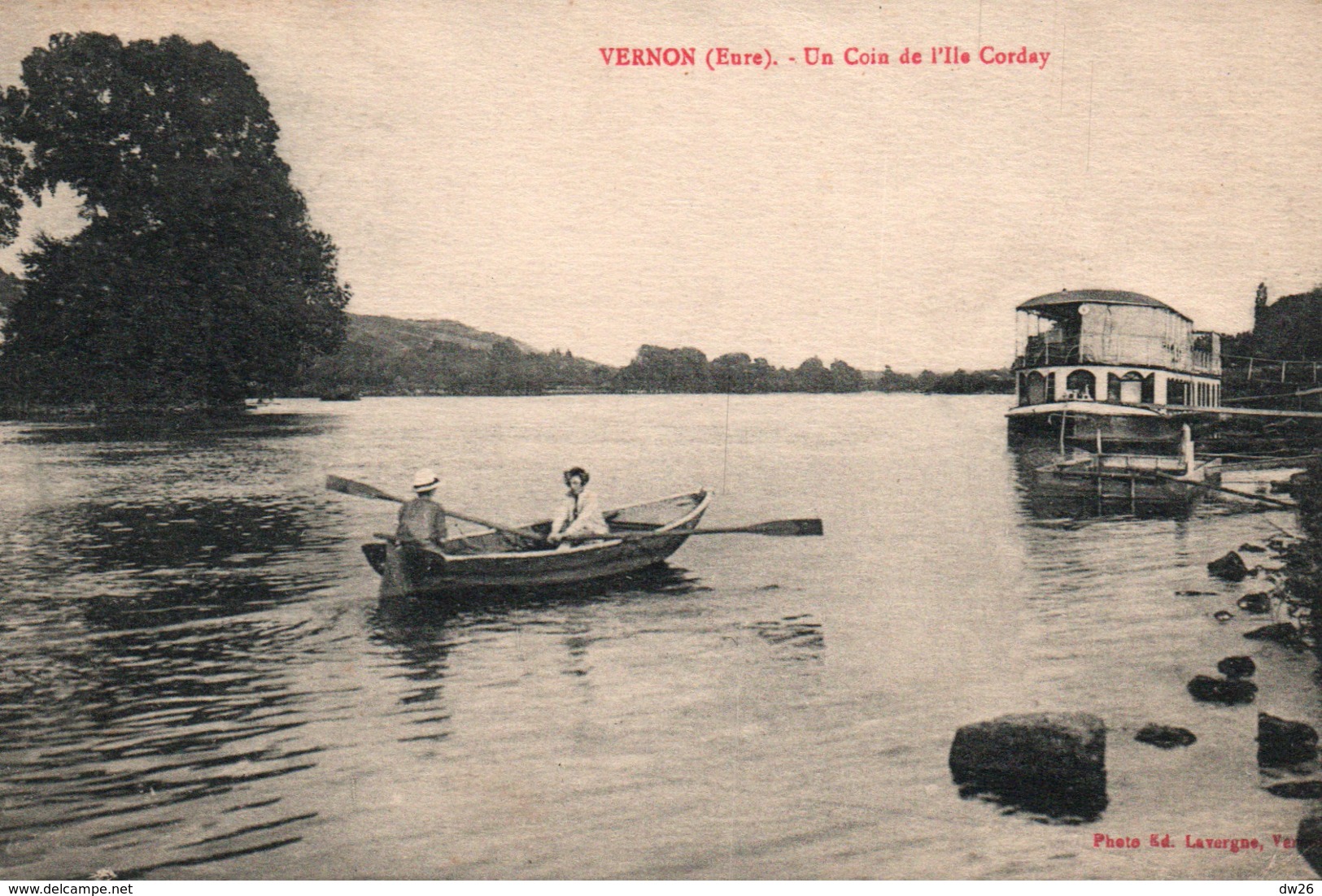 Vernon (Eure) Un Coin De L'Ile Corday, Barque Promenade 1927 - Edition Lavergne - Vernon