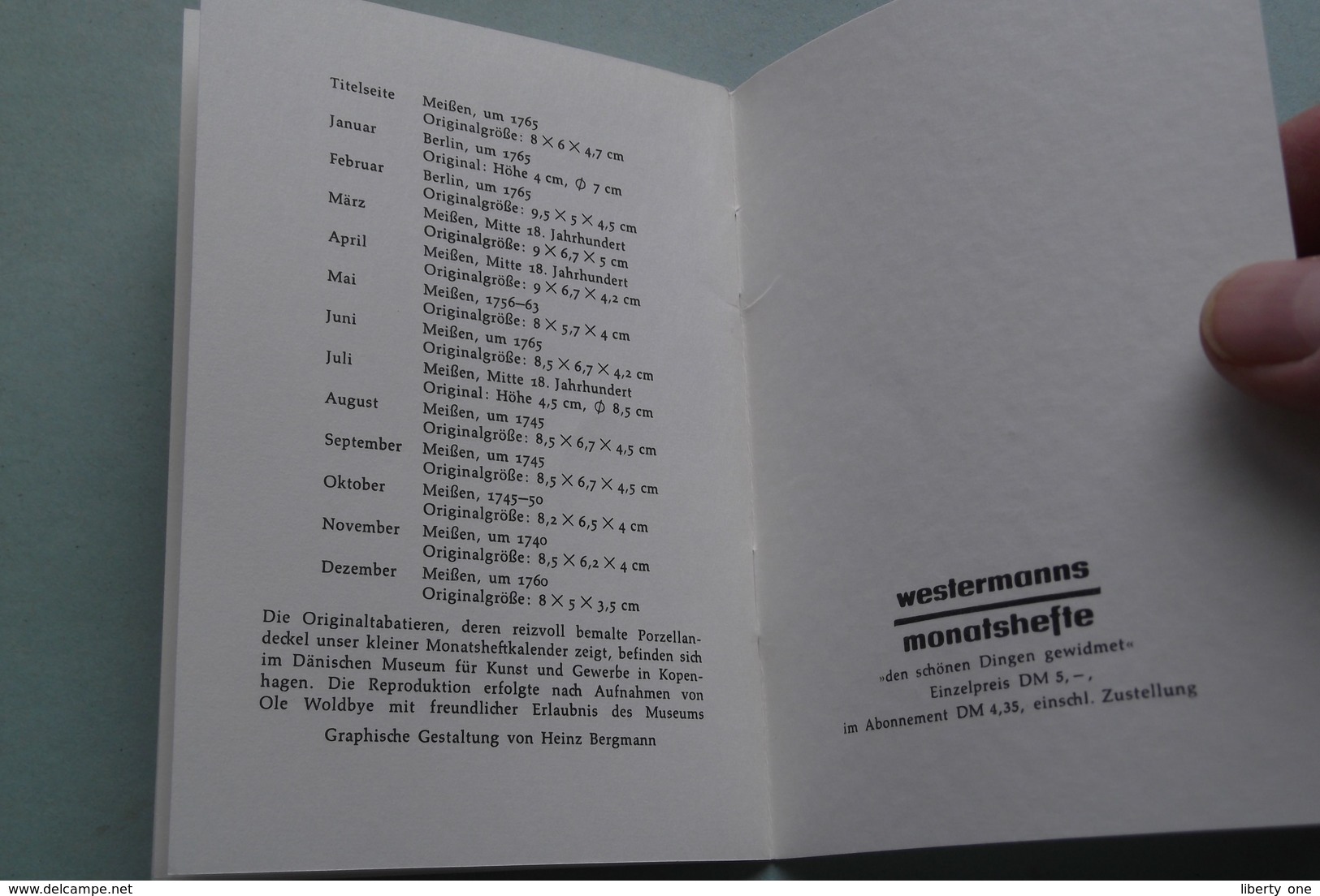 ROKOKO-TABATIEREN > Georg WESTERMANN Verlages von Johannes SCHULTE Zweibrücken ( Kalender 1968 > zie foto's ) !
