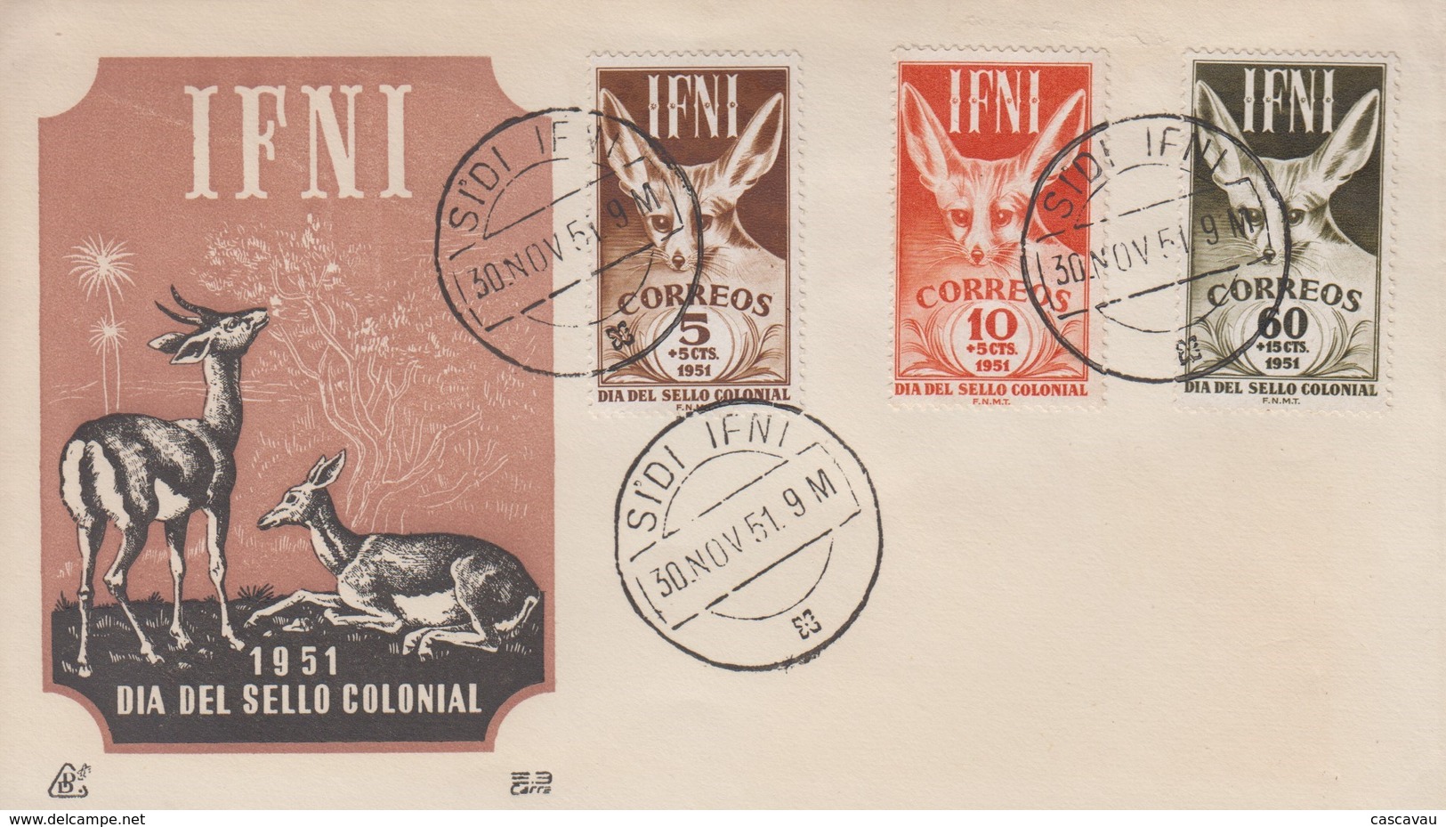 Enveloppe  FDC   1er  Jour  IFNI   Journée  Du  Timbre   1951 - Ifni