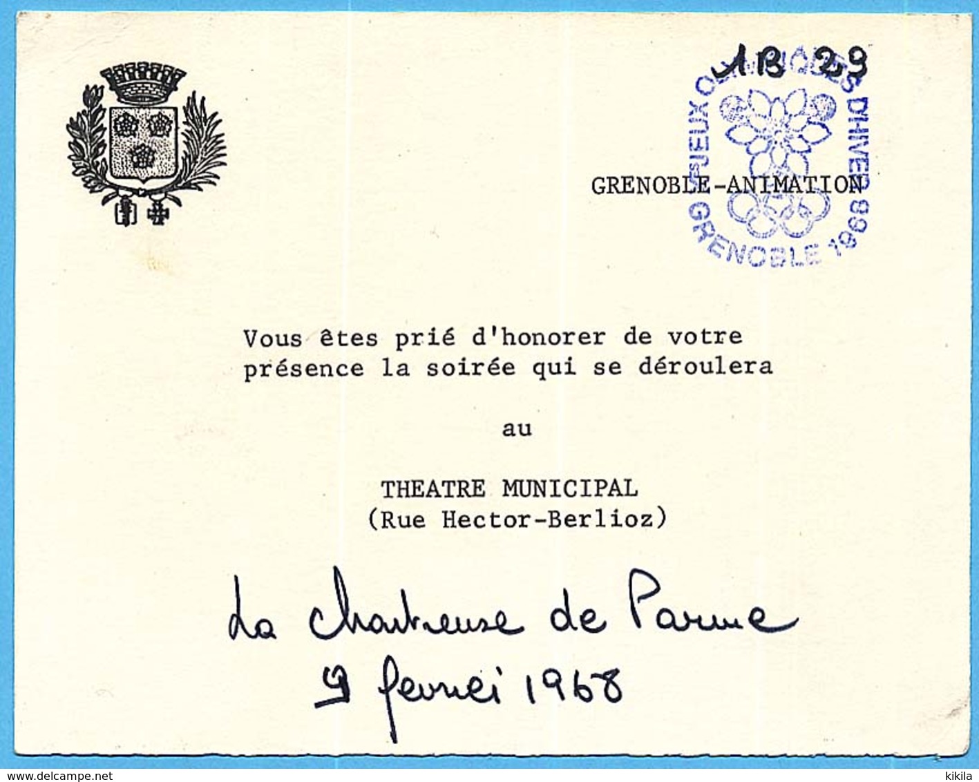 Jeux Olympiques D'Hiver GRENOBLE 1968 Invitation De Grenoble Animation Pour "La Chartreuse De Parme" Au Théâtre* - Autres & Non Classés