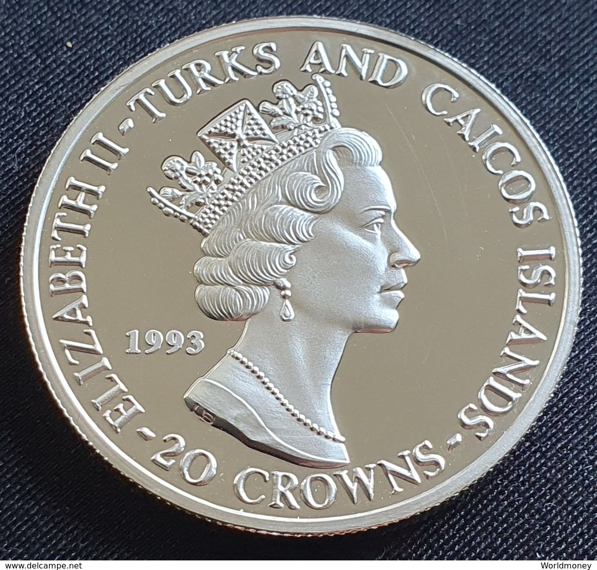 Turks And Caicos Islands 20 Crowns 1993  "Anniversary Of Coronation"  (Silver - Proof) - Turks E Caicos (Isole)