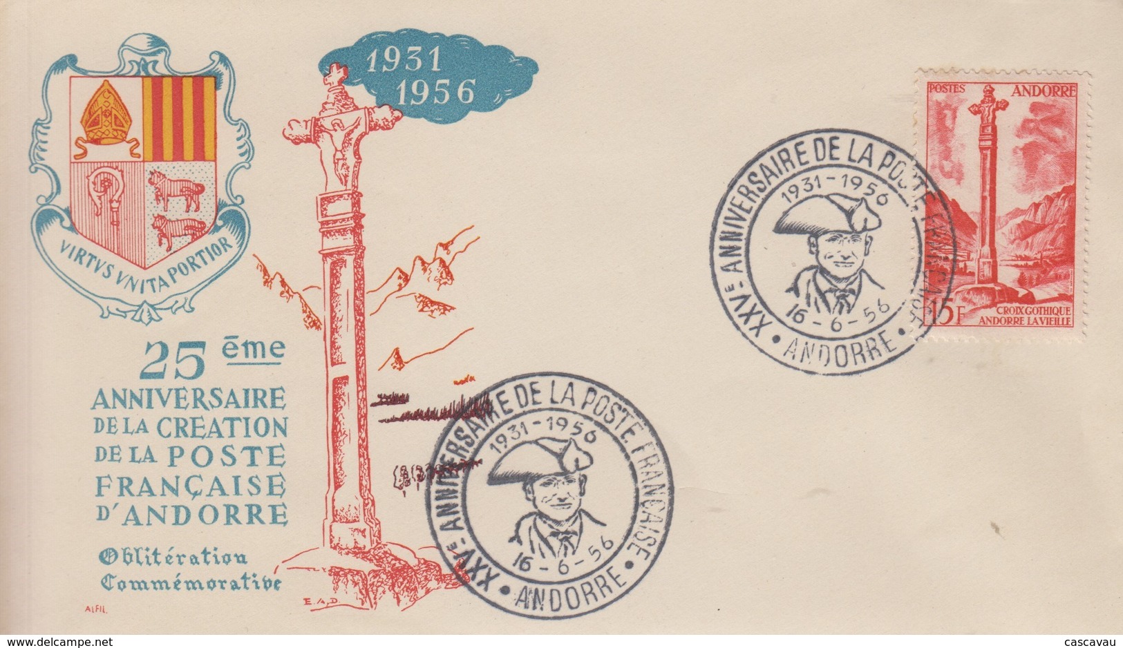 Enveloppe  ANDORRE   25éme  Anniversaire  De  La  Poste  Française  1956 - Lettres & Documents