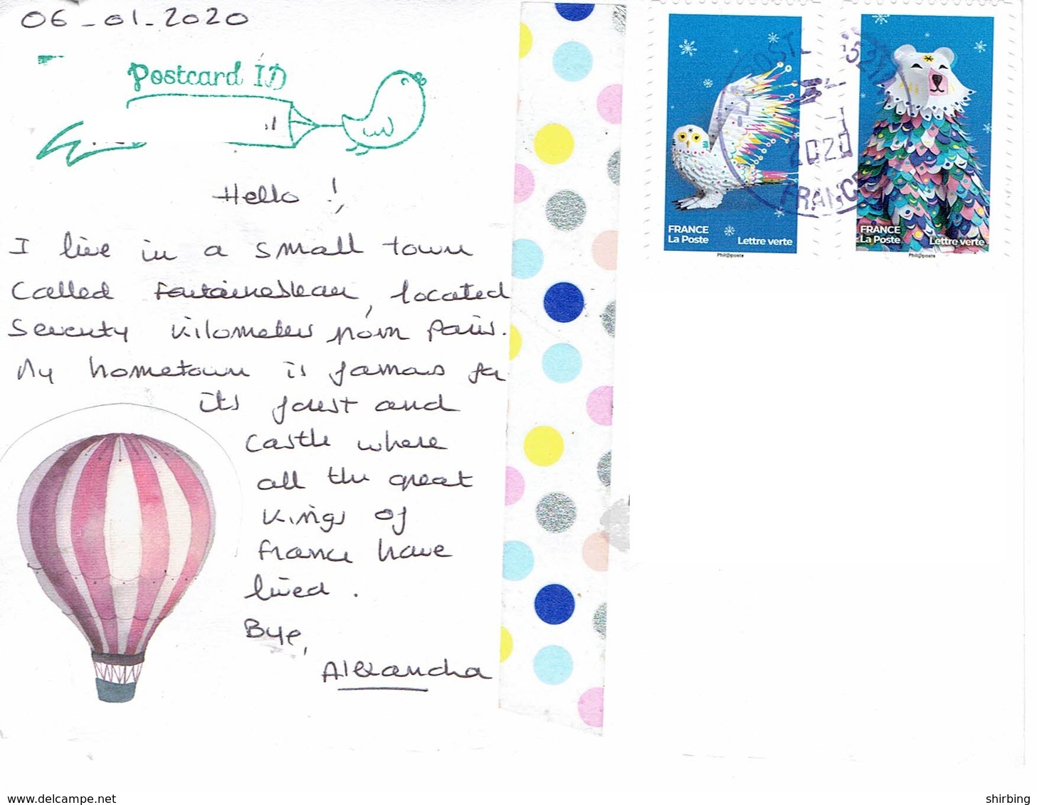 27L : France Snow Owl, And Animal Bear Stamp Used On Postcard - Briefe U. Dokumente