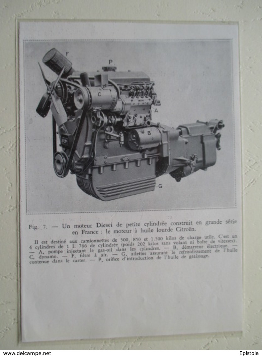 Coupe De Moteur Diesel à Huile Lourde - Camionette Citroen  - Coupure De Presse De 1935 - Camions