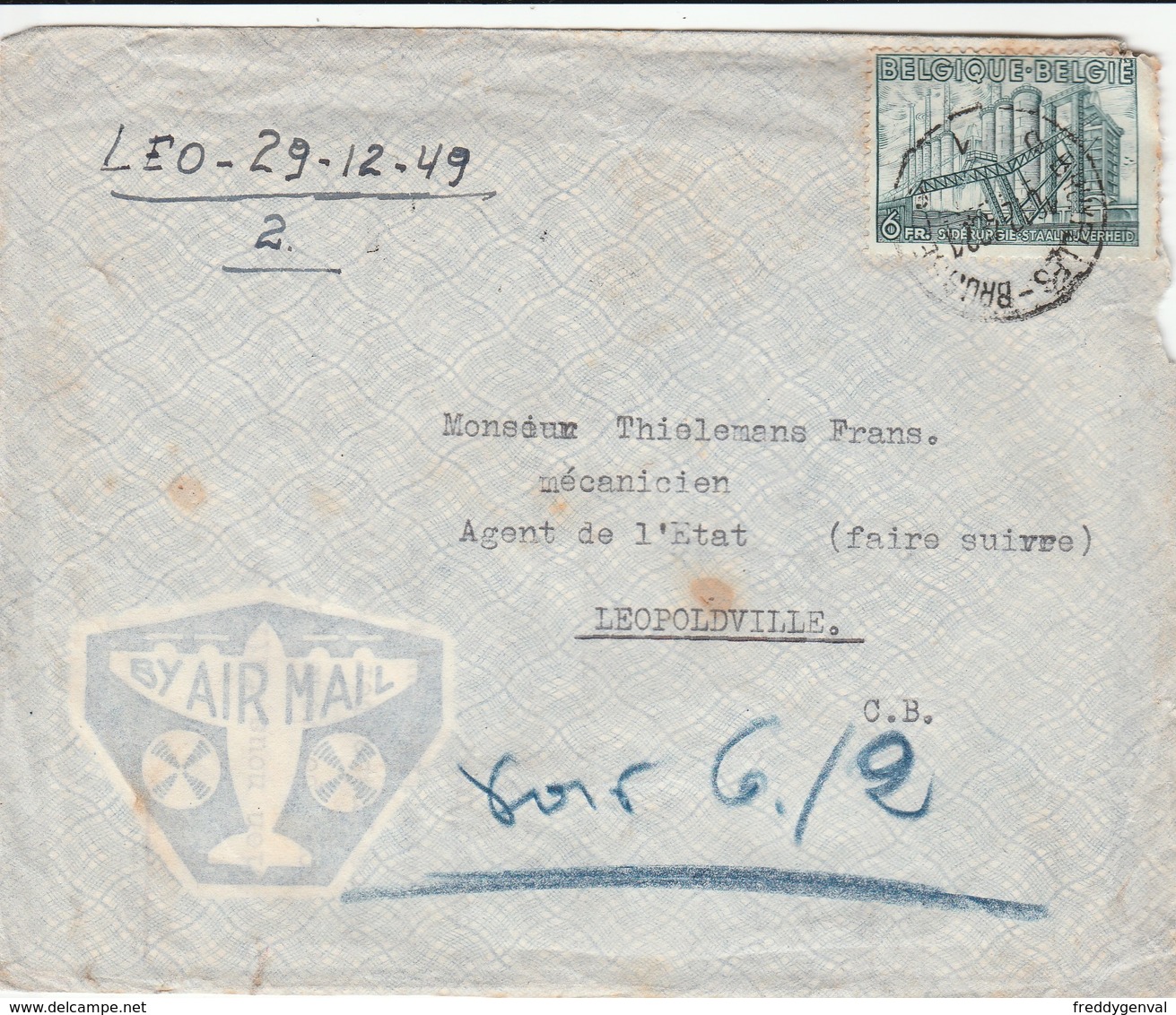 CONGO BELGE ENVELOPPE 1949 - Andere & Zonder Classificatie