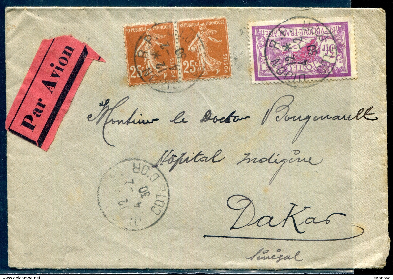 FRANCE - N° 235 (2) + 240 / LETTRE AVION DE DIJON LE 4/2/1930 POUR DAKAR LE 12/2/1930 - TB - 1960-.... Lettres & Documents