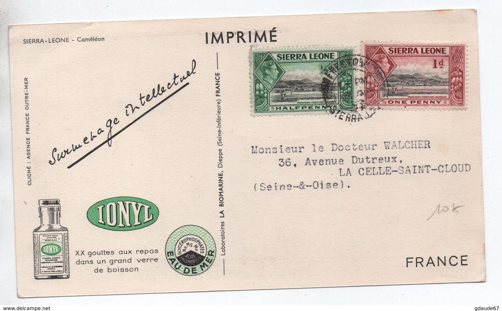 SIERA LEONE - IMPRIME PUBLICITAIRE PUB SANTE - Sierra Leona (...-1960)