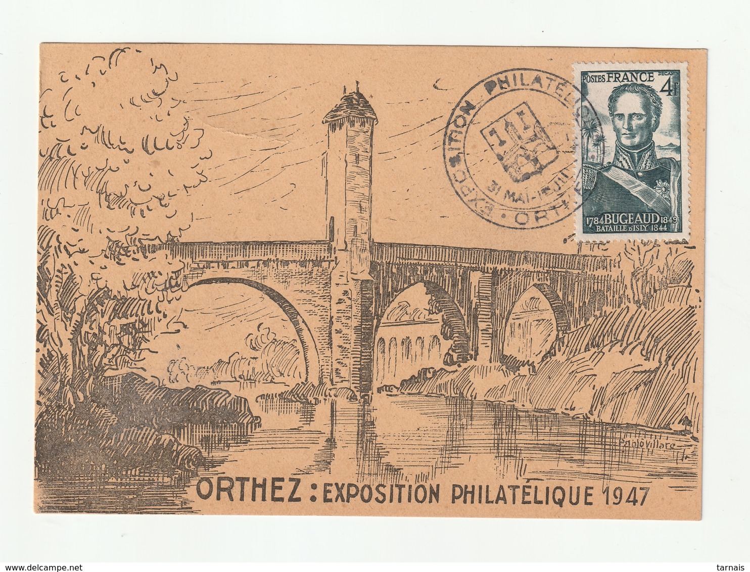 1944 N°662 Bugeaud Oblitéré Sur Carte Exposition Philatélique Orthez 1947(lot 605) - Gebraucht