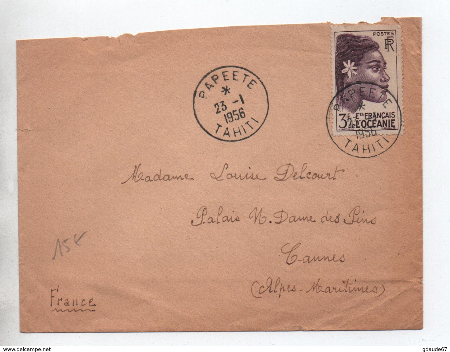 1956 - ENVELOPPE De PAPEETE (TAHITI) Pour CANNES - SEUL SUR LETTRE - Covers & Documents