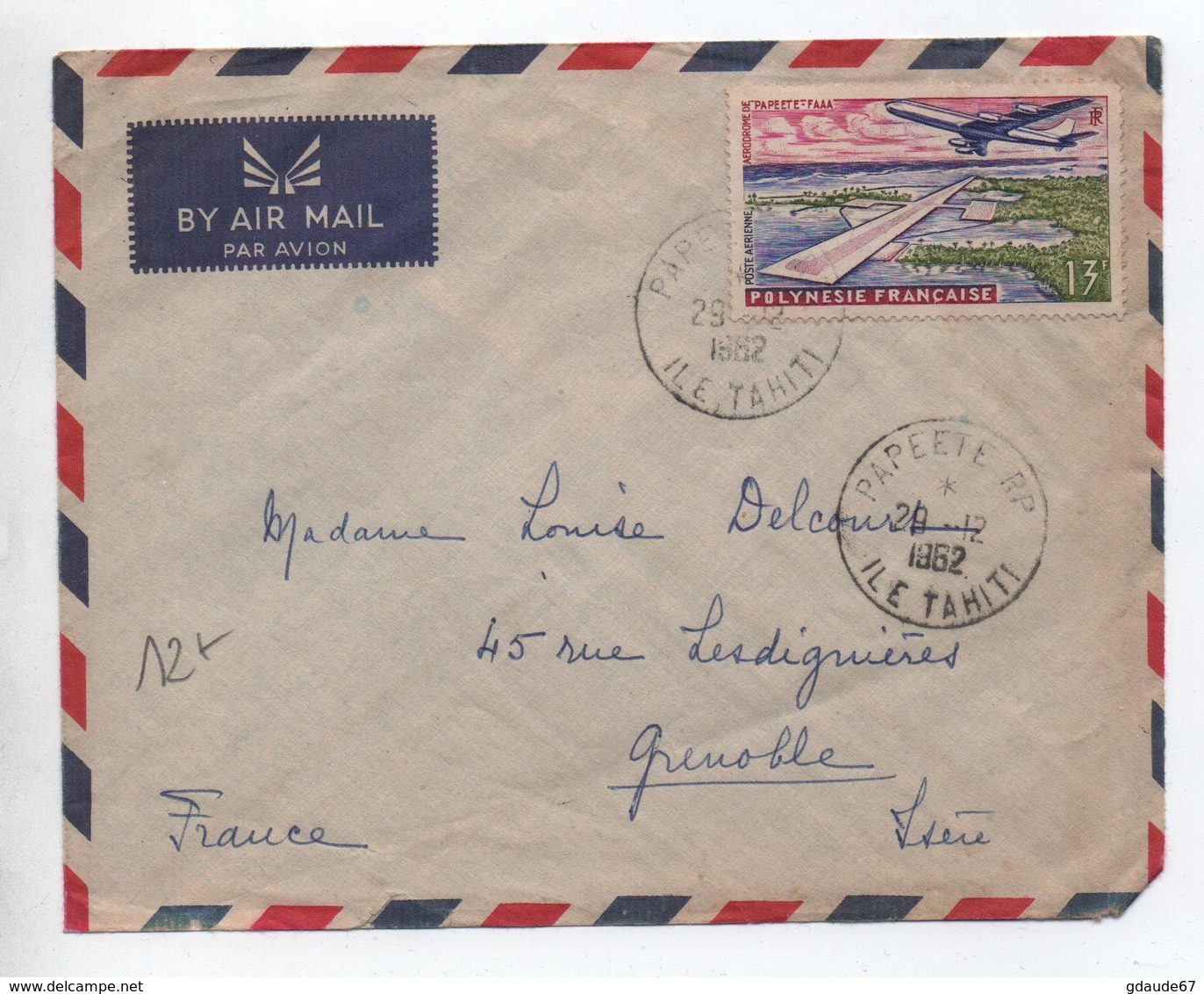 1962 - ENVELOPPE PAR AVION De PAPEETE (TAHITI / POLYNESIE FRANCAISE) - SEUL SUR LETTRE - Brieven En Documenten