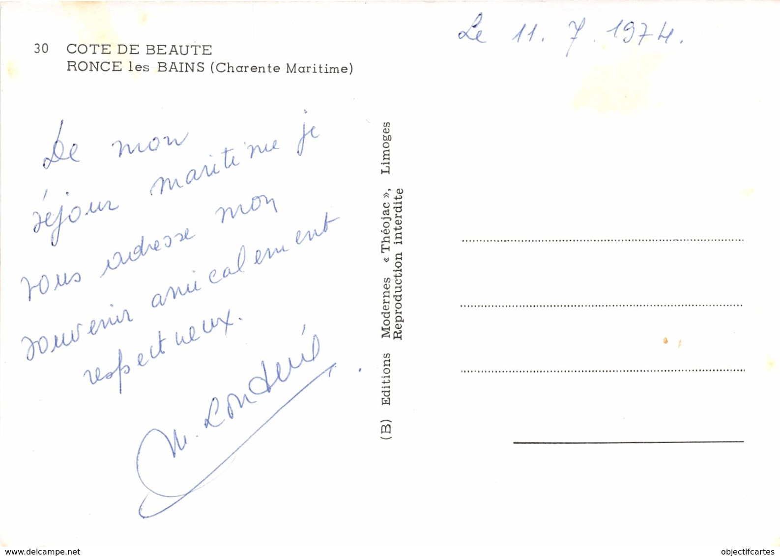 Souvenir RONCE LES BAINS 33(scan Recto-verso) MA711 - Ile D'Oléron