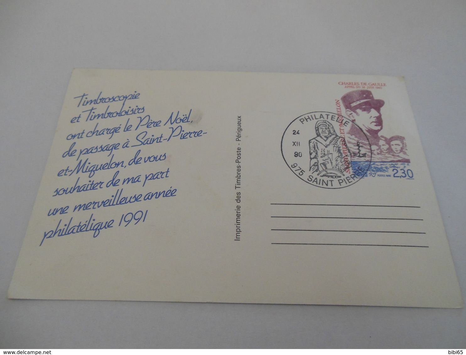 CHARLES DE GAULLE MEILLEURS VOEUX DE SPM 24/12/90 975 SAINT PIERRE PHILATELIE - Postal Stationery