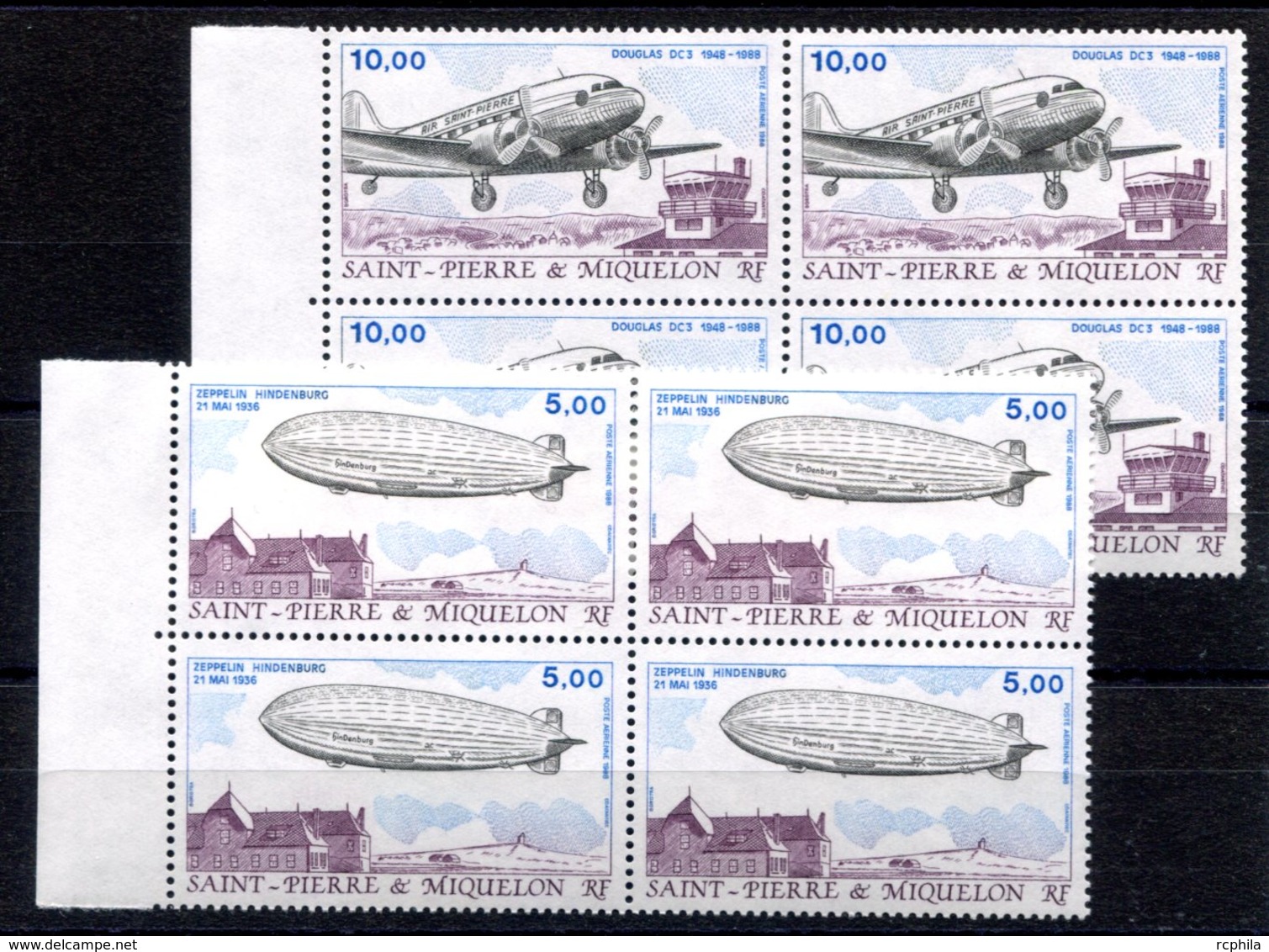 RC 16376 St PIERRE ET MIQUELON COTE 30,40€ N° 66 / 67 ZEPPELIN ET DOUGLAS DC3 BLOCS DE 4 NEUF ** TB MNH VF - Unused Stamps