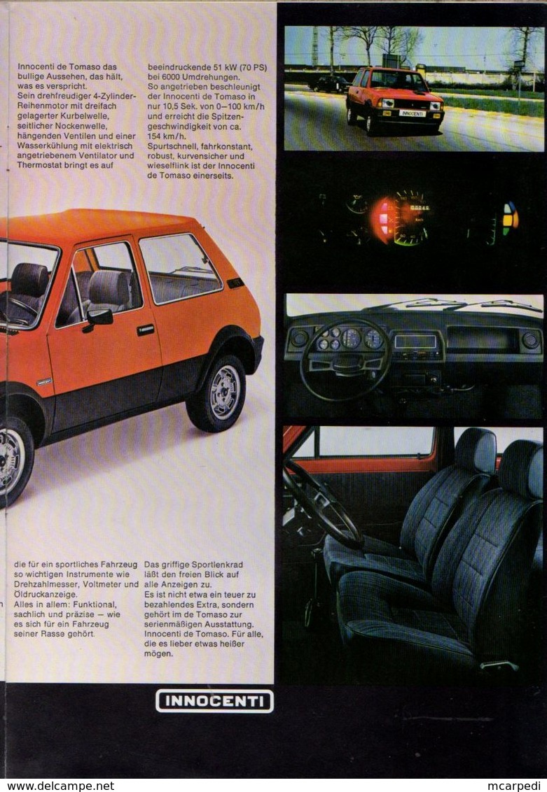 < Automobile Auto Voiture Car >> Publicité Folder Dépliant 12p, Innocenti 90L & De Tomaso, Allemagne 03/80 - Collections