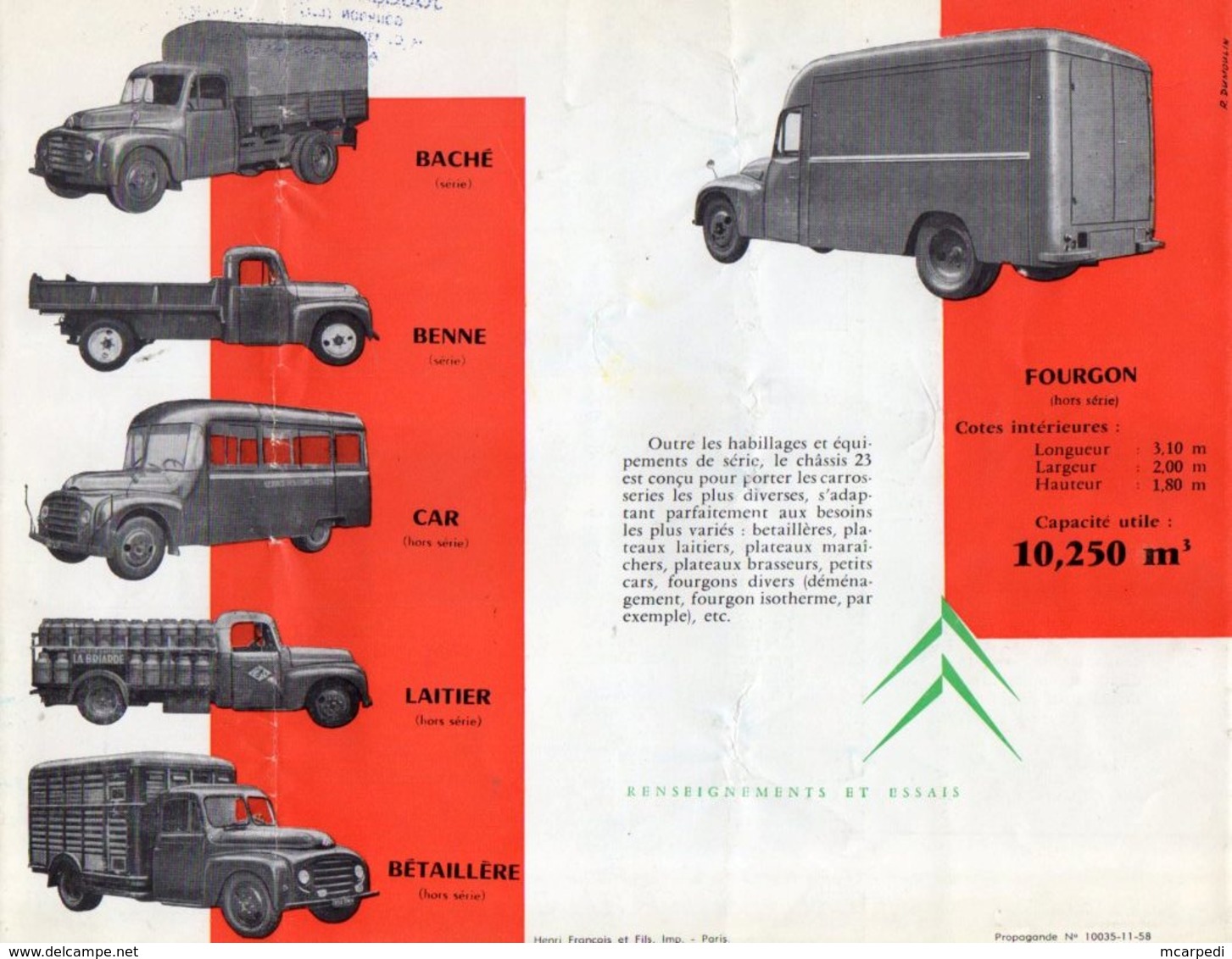 < Automobile Auto Voiture Car >> Publicité Folder Dépliant 6p. Citroën Camion 23, France 11/1958 - Collections