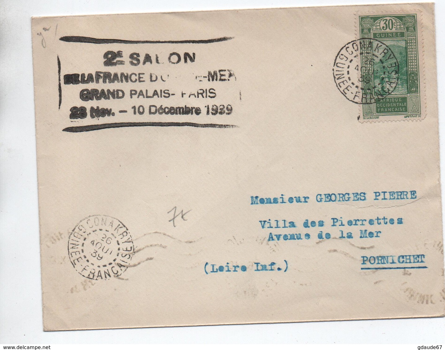 1939 - ENVELOPPE De CONAKRY (GUINEE FRANCAISE / AOF) Pour PORNICHET (LOIRE ATLANTIQUE) - Briefe U. Dokumente