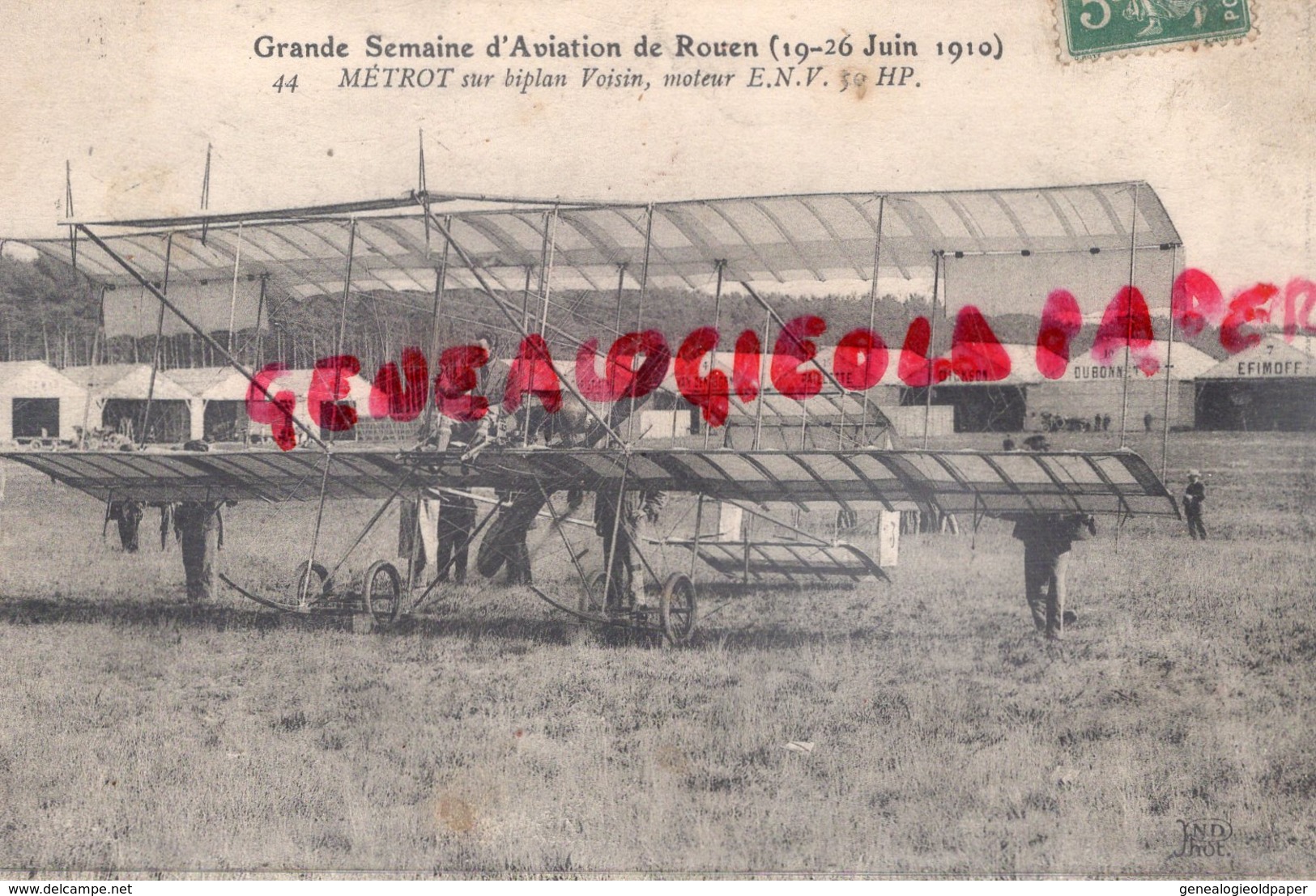 AVIATION - GRANDE SEMAINE ROUEN- 1910- METROT SUR BIPLAN VOISIN - AVIATEUR  AVION - Aviatori