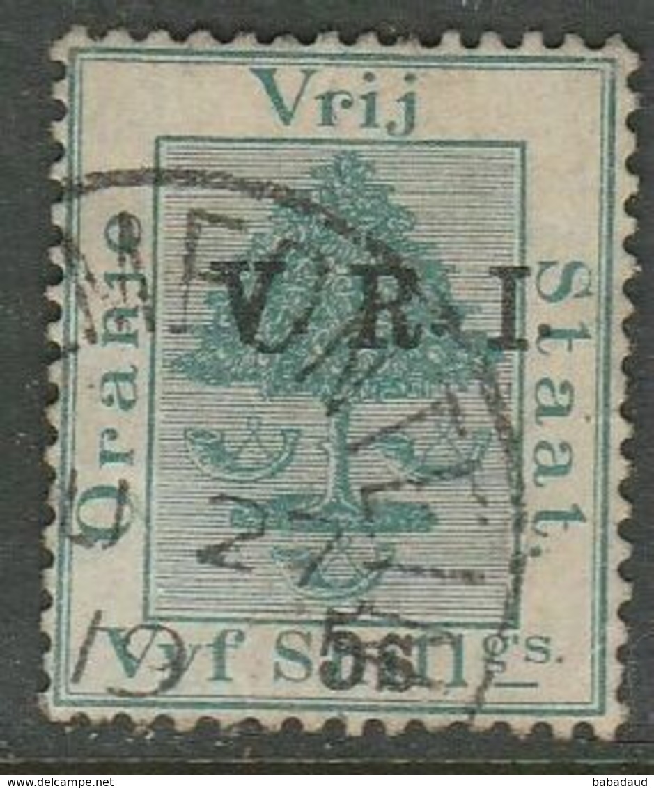 South Africa, Orange Free State 5/= Opt V.R.I. Thick V, Surcharged 5s, Used - Orange Free State (1868-1909)