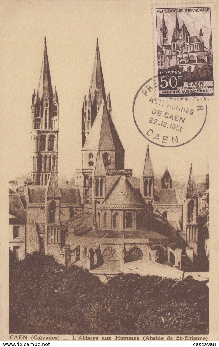 Carte  Maximum  1er  Jour  FRANCE    Abbaye  Aux  Hommes   CAEN  1951 - 1950-1959